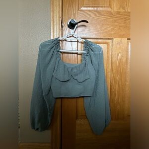 SHEIN Swiss Dot Long Sleeve Crop Top with side zipper, size S.